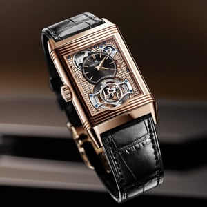 积家Reverso Tribute Duoface Tourbillon翻转系列双面双时区陀飞轮腕表玫瑰金款情境图 - Q392249J